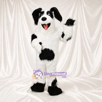 Black Patch Dog Mascot Costume Full Body for Adults School Events