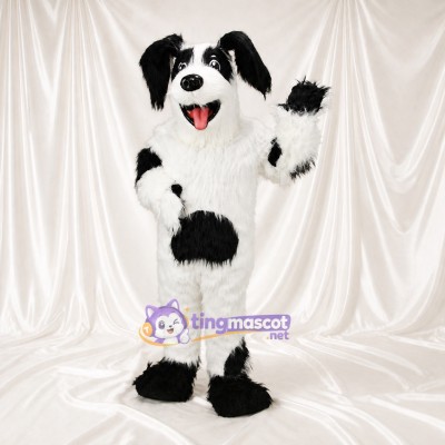 Black Patch Dog Mascot Costume Full Body for Adults School Events