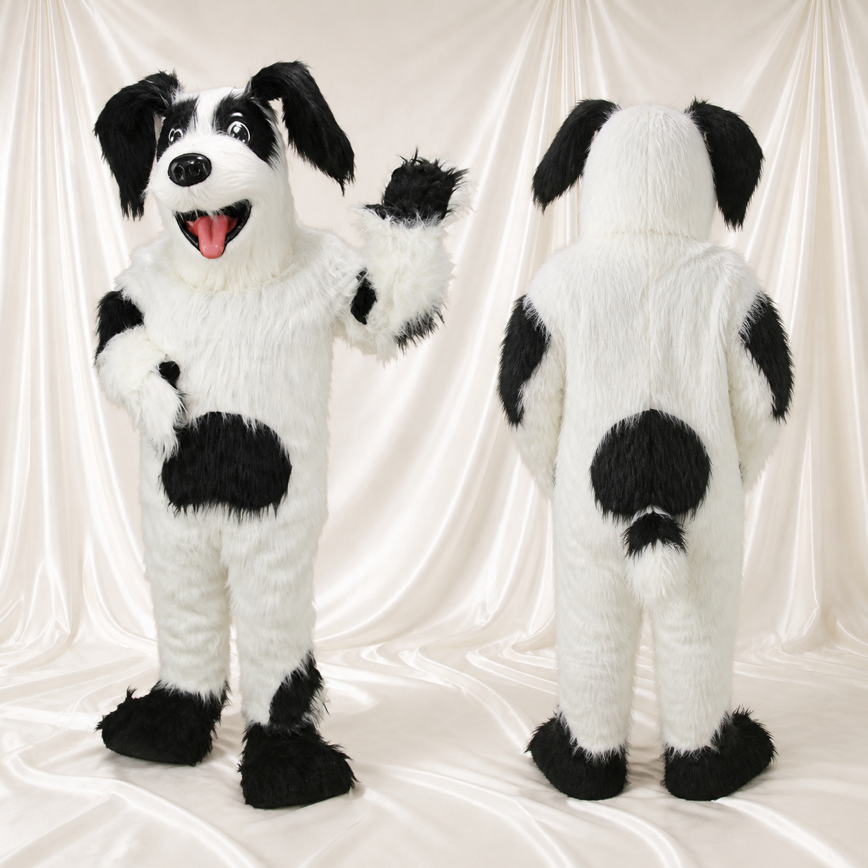 Black Patch Dog Mascot Costume Full Body for Adults School Events Black Patch Dog Mascot Costume Full Body for Adults School Events
