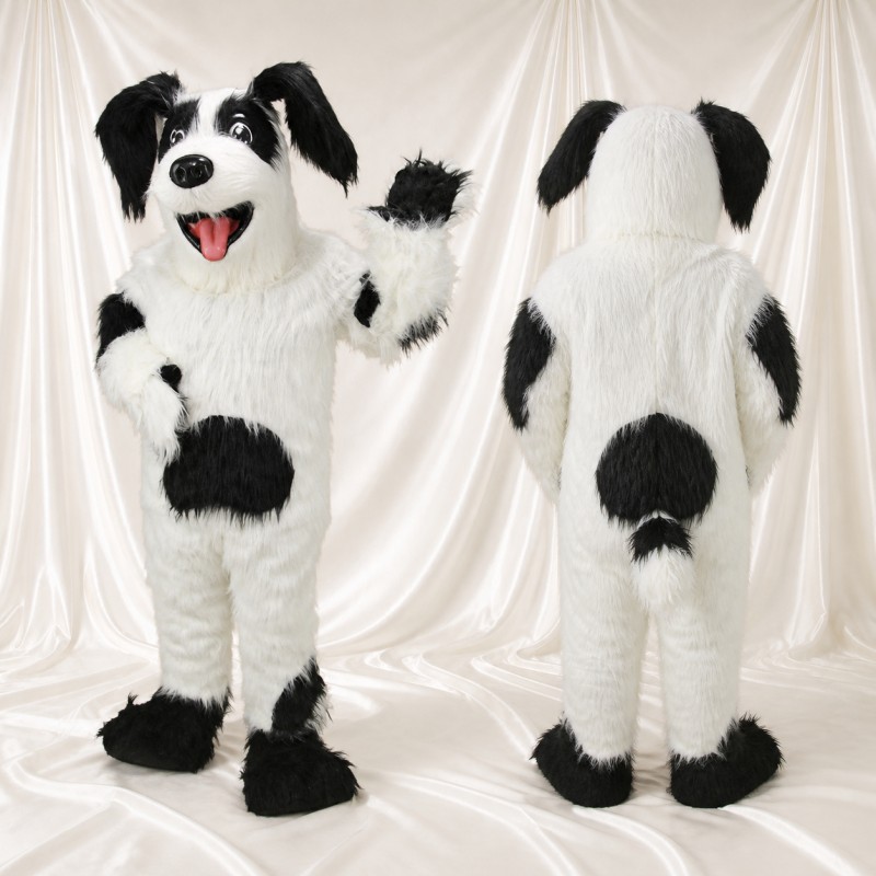 Black Patch Dog Mascot Costume Full Body for Adults School Events