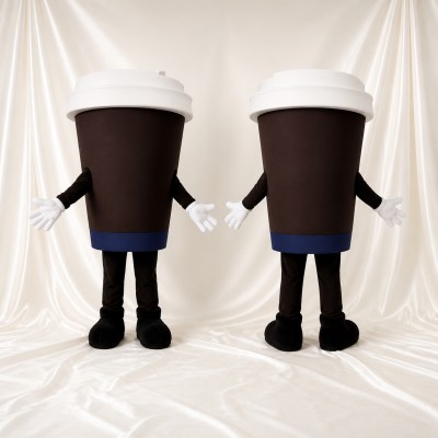 White Takeaway Coffee Cup Mascot Costume Full Body for Adults Food Events