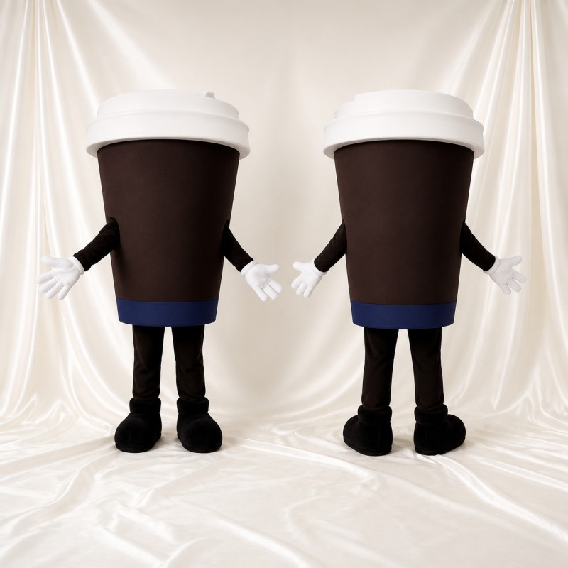 White Takeaway Coffee Cup Mascot Costume Full Body for Adults Food Events