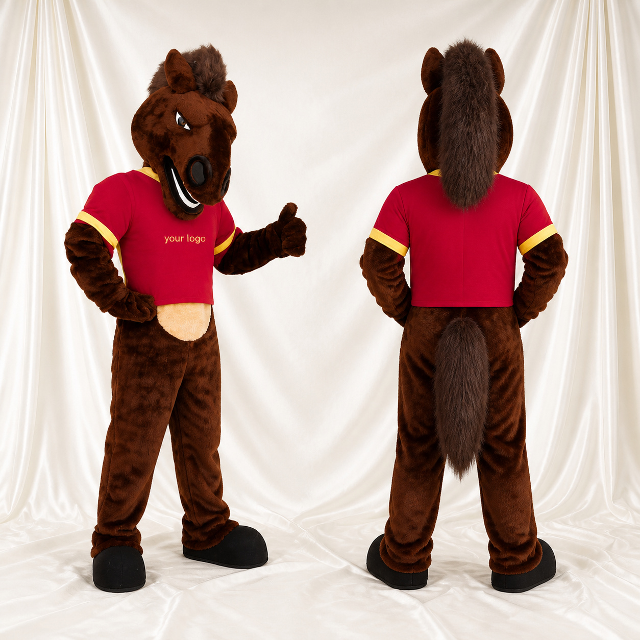 Cheval brun Costume de mascotte intégral pour adultes Événements sportifs Cheval brun Costume de mascotte intégral pour adultes Événements sportifs