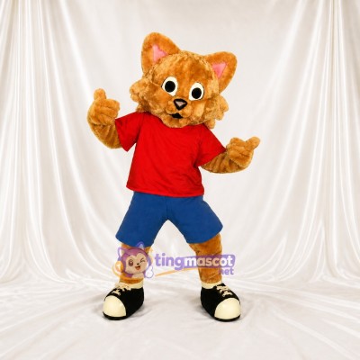 Chat à Chemise Rouge Costume de mascotte intégral pour adultes Événements sportifs