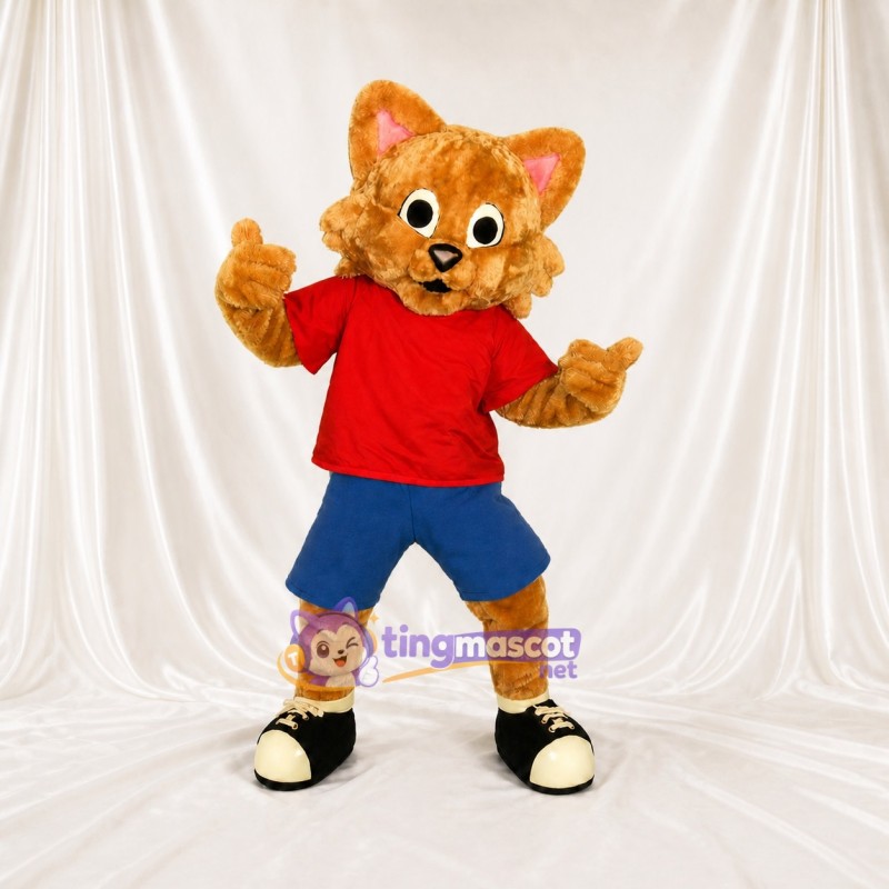 Chat à Chemise Rouge Costume de mascotte intégral pour adultes Événements sportifs