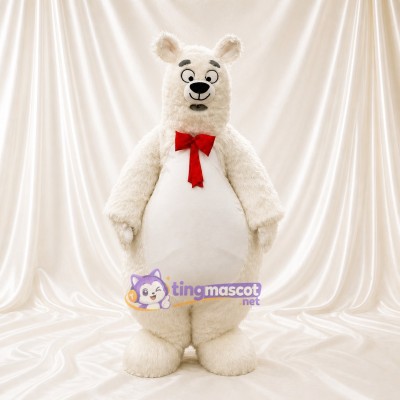 Red Necktie Polar Bear Mascot Costume Full Body for Adults School Events