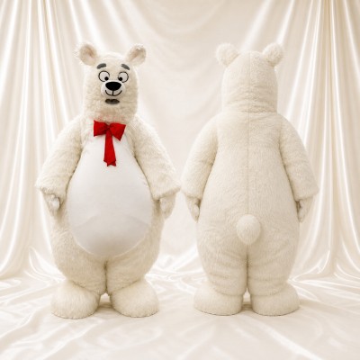 Red Necktie Polar Bear Mascot Costume Full Body for Adults School Events