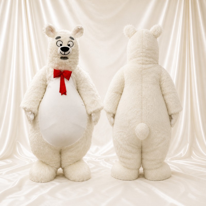 Red Necktie Polar Bear Mascot Costume Full Body for Adults School Events