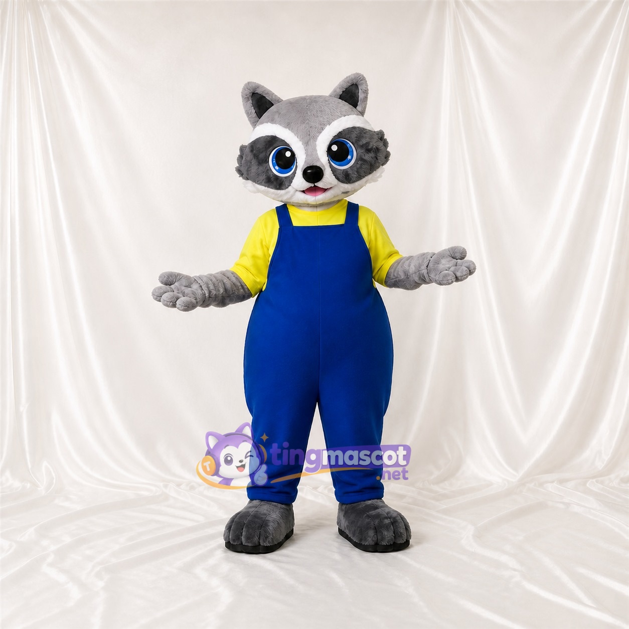 Blue Bib Raccoon Mascot Costume Full Body for Adults School Events Blue Bib Raccoon Mascot Costume Full Body for Adults School Events