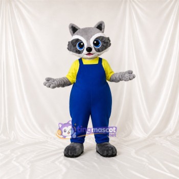 Blue Bib Raccoon Mascot Costume Full Body for Adults School Events