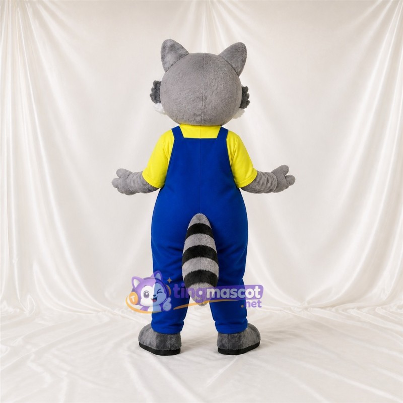 Blue Bib Raccoon Mascot Costume Full Body for Adults School Events