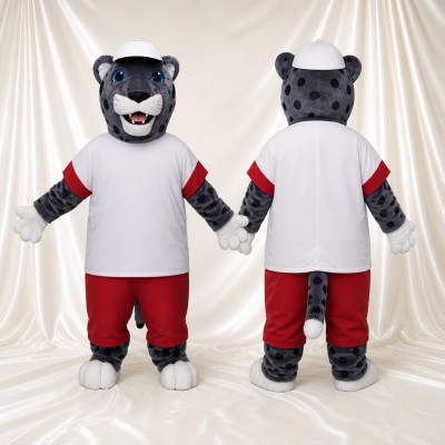 Gray Leopard Mascot Costume Full Body for Adults Sports Events