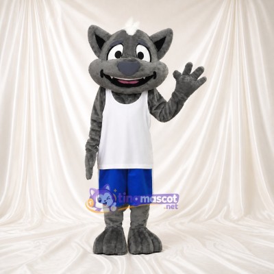 Loup gris à chemise blanche Costume de mascotte intégral pour adultes Événements sportifs
