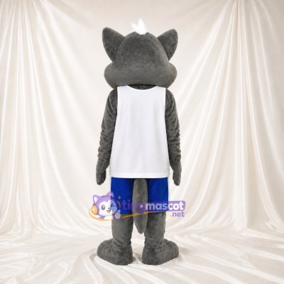 Loup gris à chemise blanche Costume de mascotte intégral pour adultes Événements sportifs