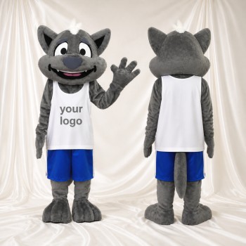 Gray White Shirt Wolf Mascot Costume Full Body for Adults Sports Events
