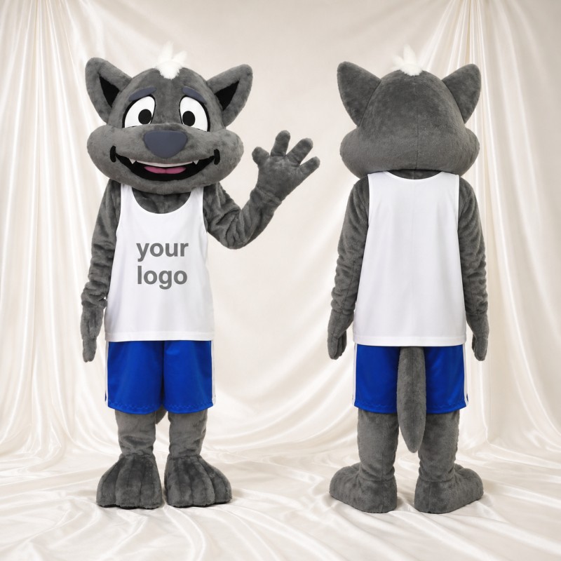 Loup gris à chemise blanche Costume de mascotte intégral pour adultes Événements sportifs