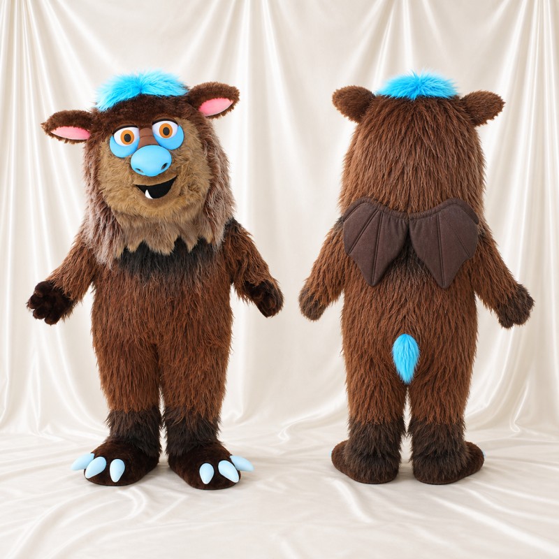 Brown Furry Monster Mascot Costume Full Body for Adults School Events