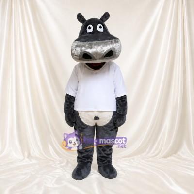 Gray Hippo Mascot Costume Full Body for Adults Zoos