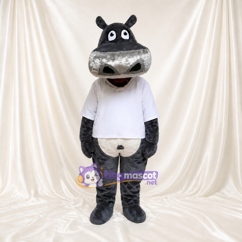 Gray Hippo Mascot Costume Full Body for Adults Zoos