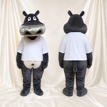 Gray Hippo Mascot Costume Full Body for Adults Zoos