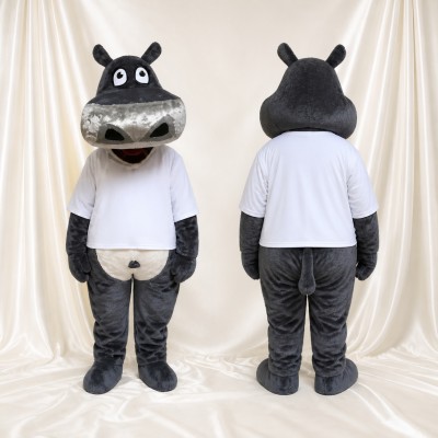 Gray Hippo Mascot Costume Full Body for Adults Zoos