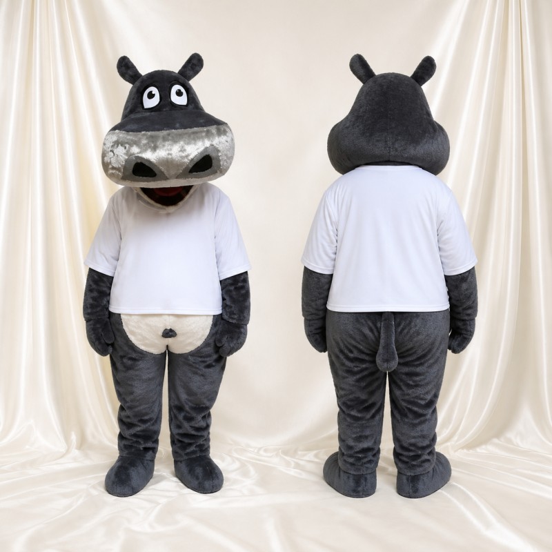 Gray Hippo Mascot Costume Full Body for Adults Zoos