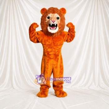 Costume de mascotte lion orange à museau blanc intégral pour adultes – événements sportifs