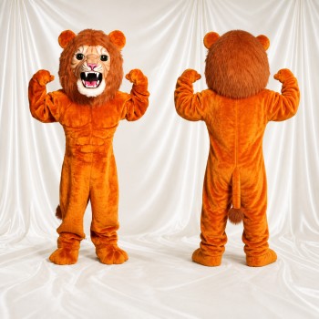 Costume de mascotte lion orange à museau blanc intégral pour adultes – événements sportifs