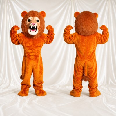 Costume de mascotte lion orange à museau blanc intégral pour adultes – événements sportifs
