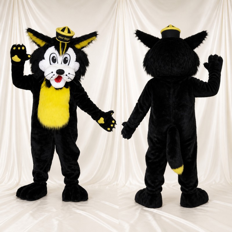 Black Cat Mascot Costume Full Body for Adults Sports Events