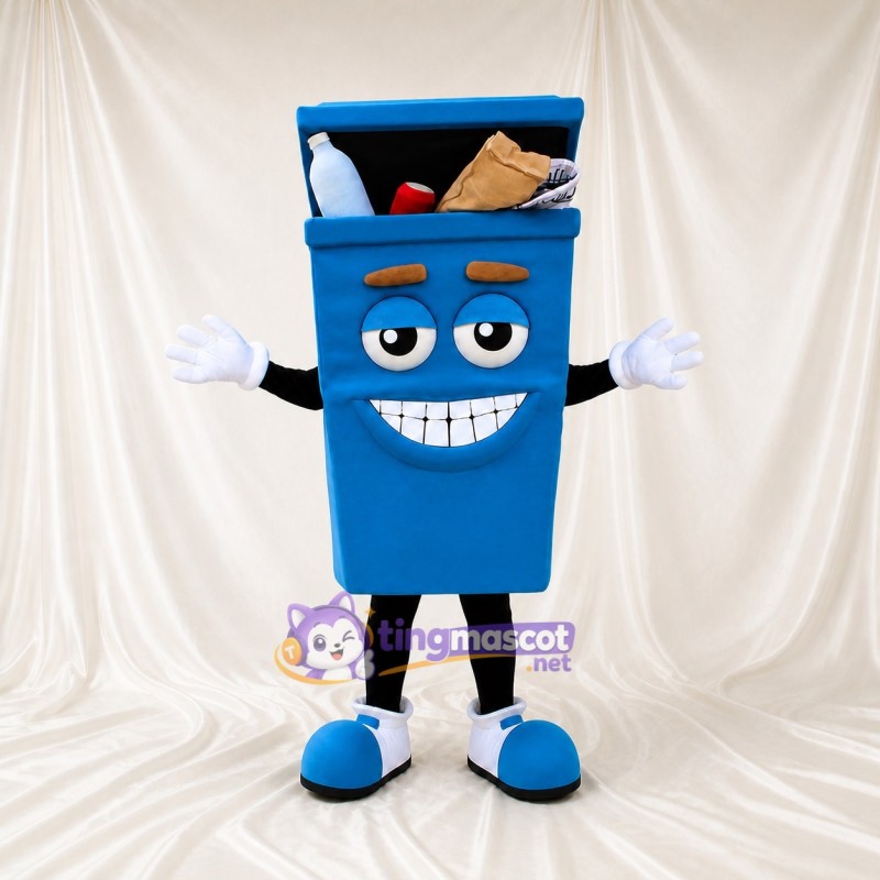 Blue Recycling Bin Mascot Costume Full Body for Adults School Events