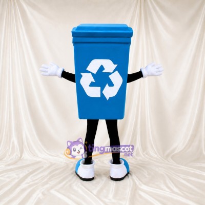 Blue Recycling Bin Mascot Costume Full Body for Adults School Events