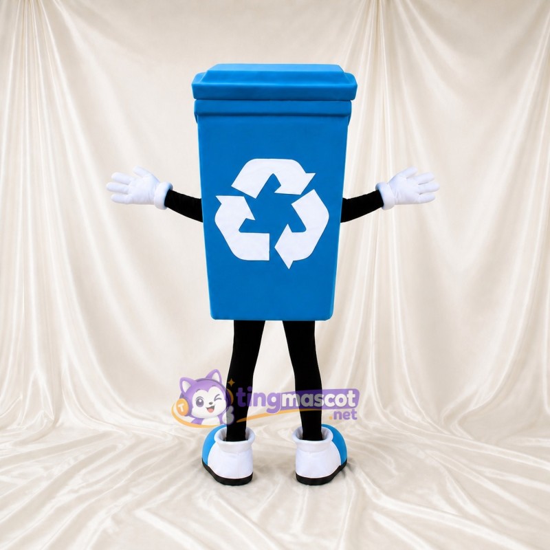Blue Recycling Bin Mascot Costume Full Body for Adults School Events