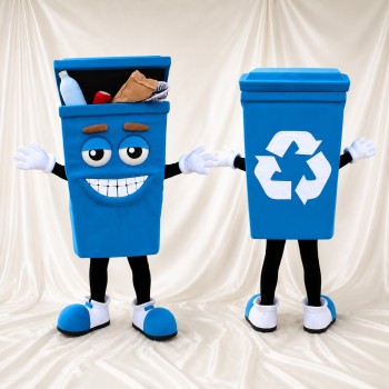 Blauer Recyclingbehälter Maskottchenkostüm Ganzkörper für Erwachsene Schulveranstaltungen