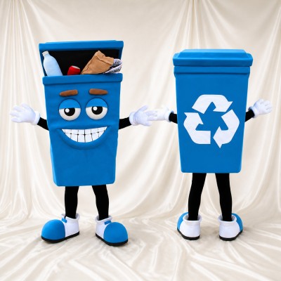 Blue Recycling Bin Mascot Costume Full Body for Adults School Events