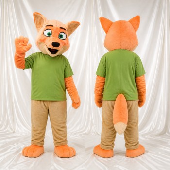 Renard à chemise verte Costume de mascotte intégral pour adultes Événements scolaires