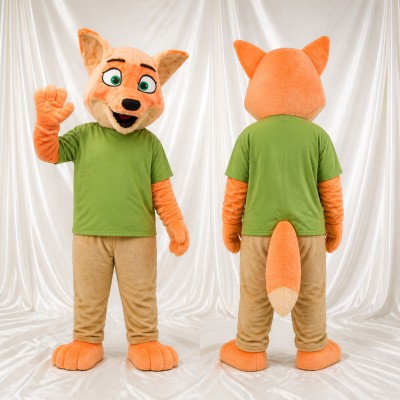 Renard à chemise verte Costume de mascotte intégral pour adultes Événements scolaires