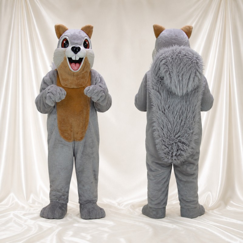 Gray Tan Belly Squirrel Mascot Costume Full Body for Adults Sports Events