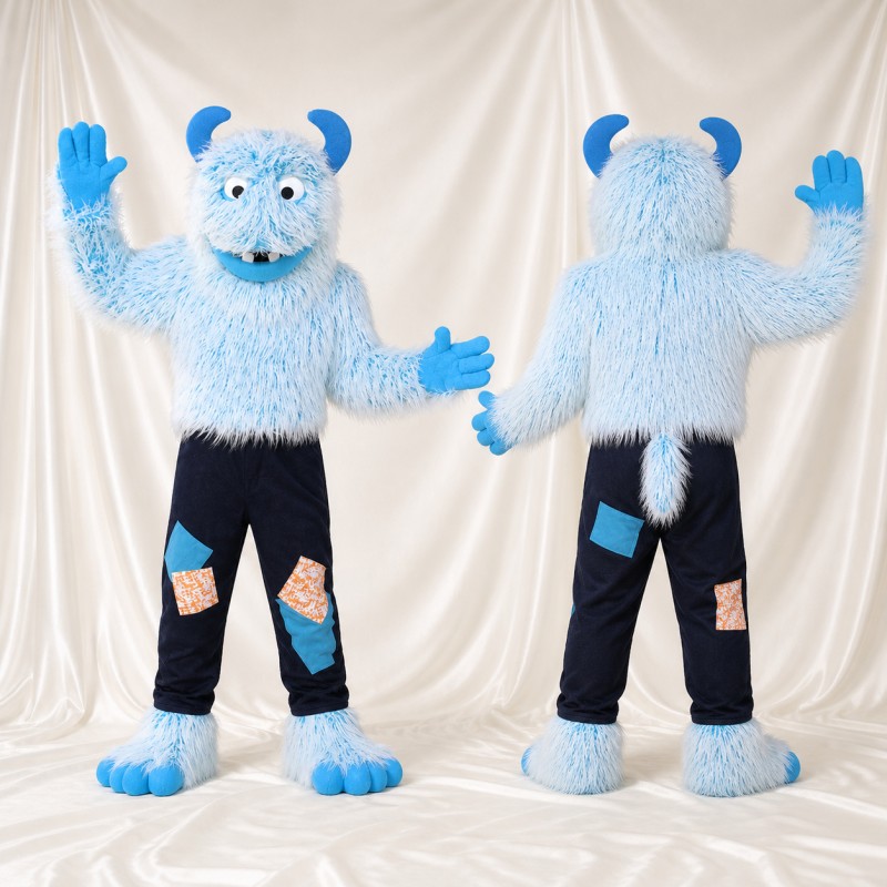 Light Blue Abominable Snowman Mascot Costume Full Body for Adults School Events