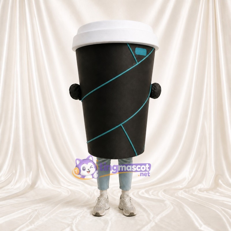 Black Coffee Cup Mascot Costume Full Body for Adults Food Events