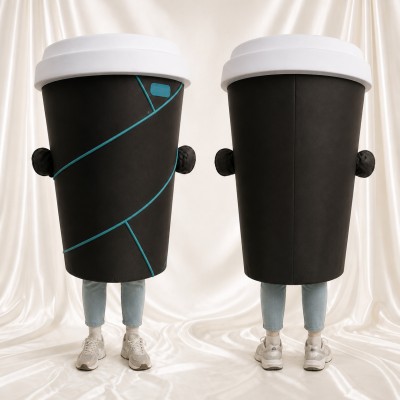 Black Coffee Cup Mascot Costume Full Body for Adults Food Events