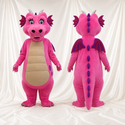 Pink Dragon Mascot Costume Full Body for Adults School Events