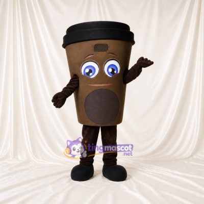 Black Takeaway Coffee Cup Mascot Costume Full Body for Adults Food Events