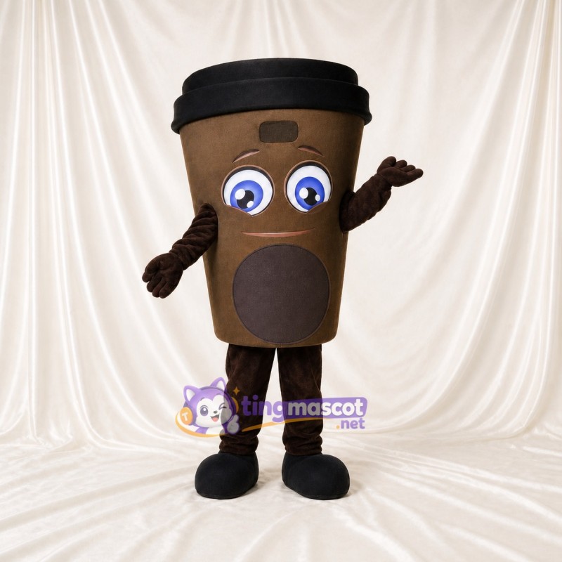 Black Takeaway Coffee Cup Mascot Costume Full Body for Adults Food Events
