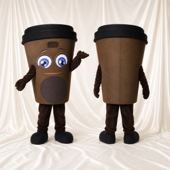 Black Takeaway Coffee Cup Mascot Costume Full Body for Adults Food Events