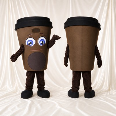 Black Takeaway Coffee Cup Mascot Costume Full Body for Adults Food Events