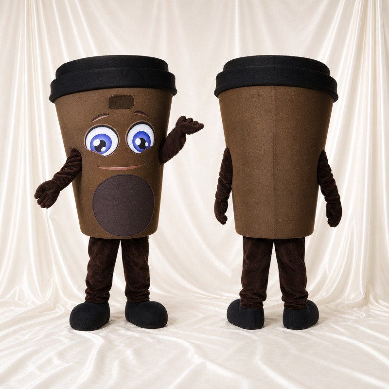 Black Takeaway Coffee Cup Mascot Costume Full Body for Adults Food Events
