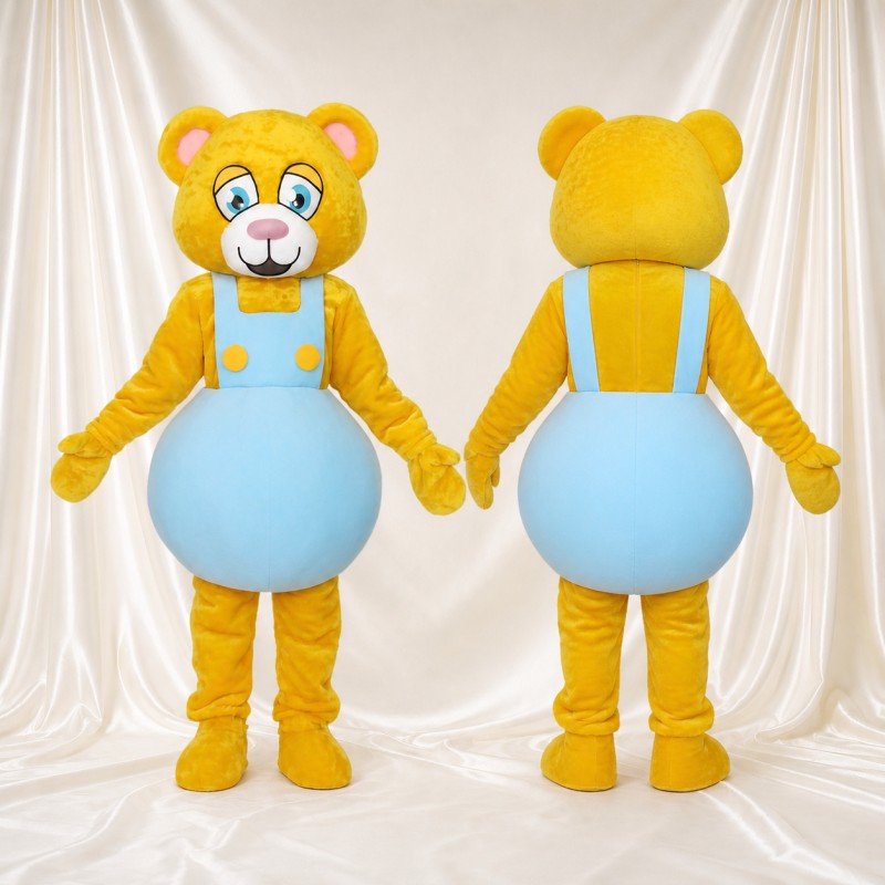 Yellow Bear Mascot Costume Full Body for Adults School Events