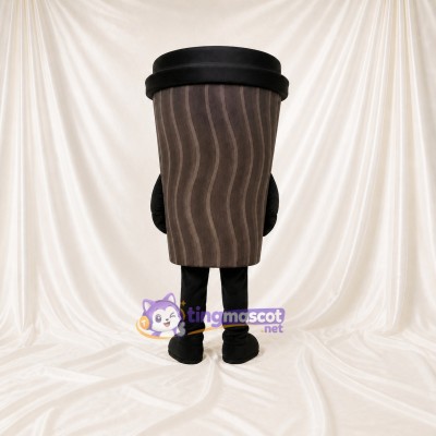 Woodgrain Printed Coffee Cup Mascot Costume Full Body for Adults Food Events