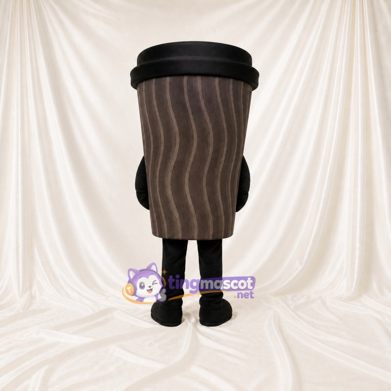 Woodgrain Printed Coffee Cup Mascot Costume Full Body for Adults Food Events